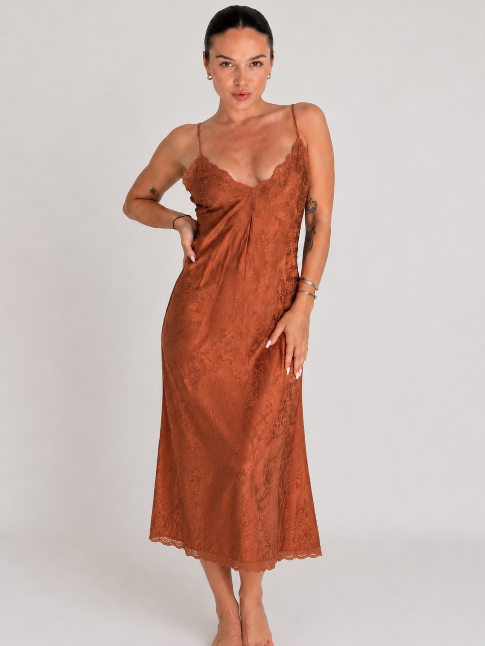 Vintage Victoria’s Secret Brown Satin Lace Slip Dress Maxi Midi Y2K Size P